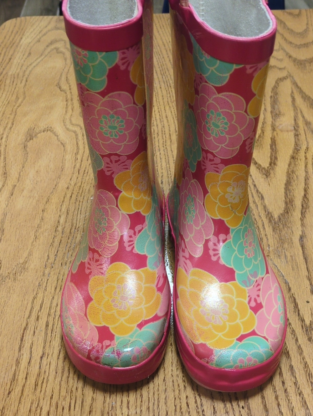 Western Chief Pink Floral Girls' Rain Boots with Teal & Yellow Blooms